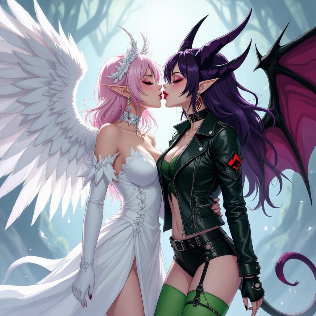 Passionate Kiss Between Angelic and Demonic Digimon