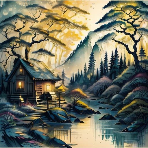 Cozy Woodland Sanctuary in Whimsical Watercolor Style