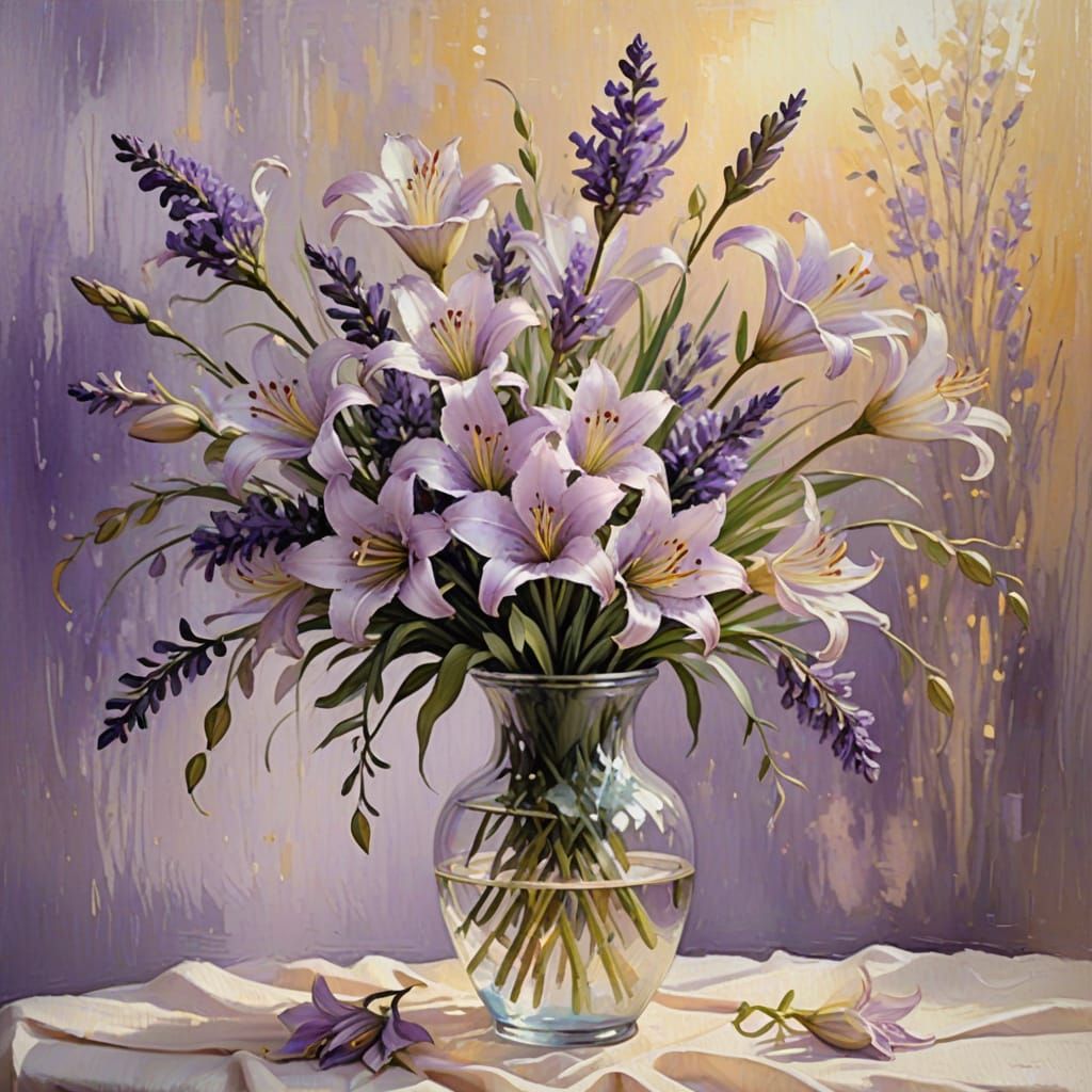 Lavender Lilies in Impressionistic Style