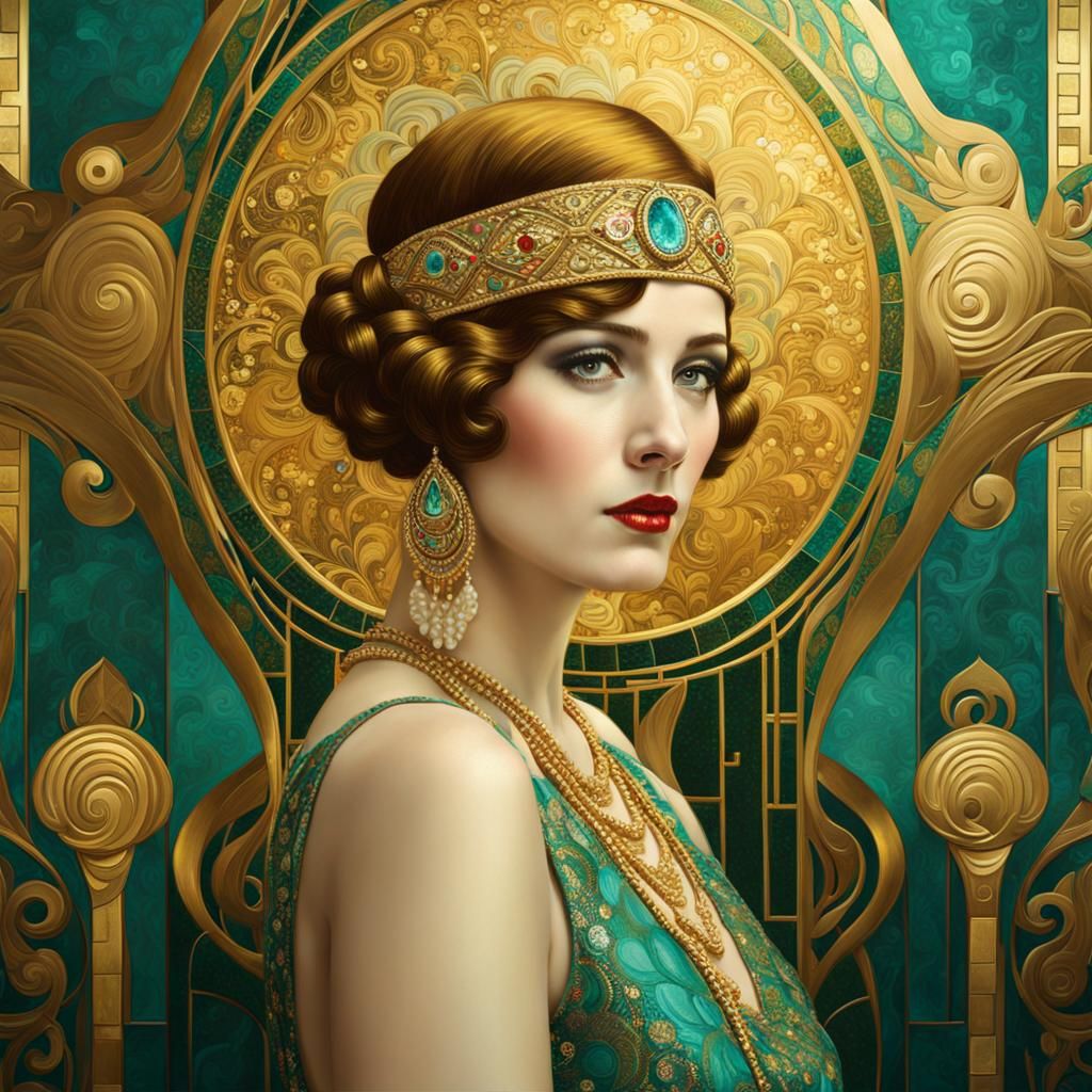 Art Nouveau Portrait of 1920s Woman