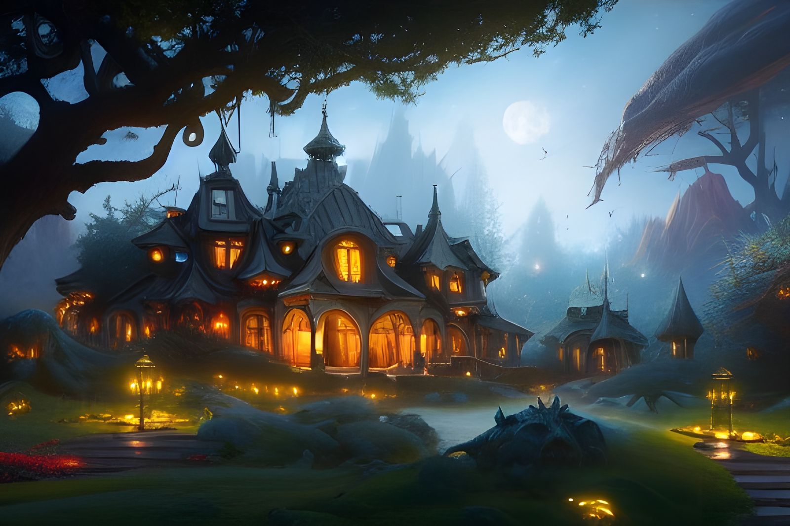 Detailed Neverland Hideout, Hyperrealistic Digital Art