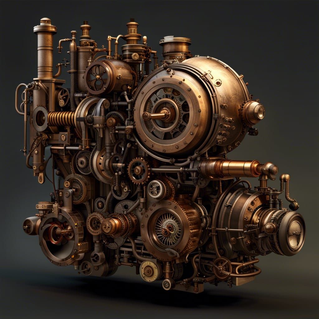 Steampunk Mechanic Working on Engine