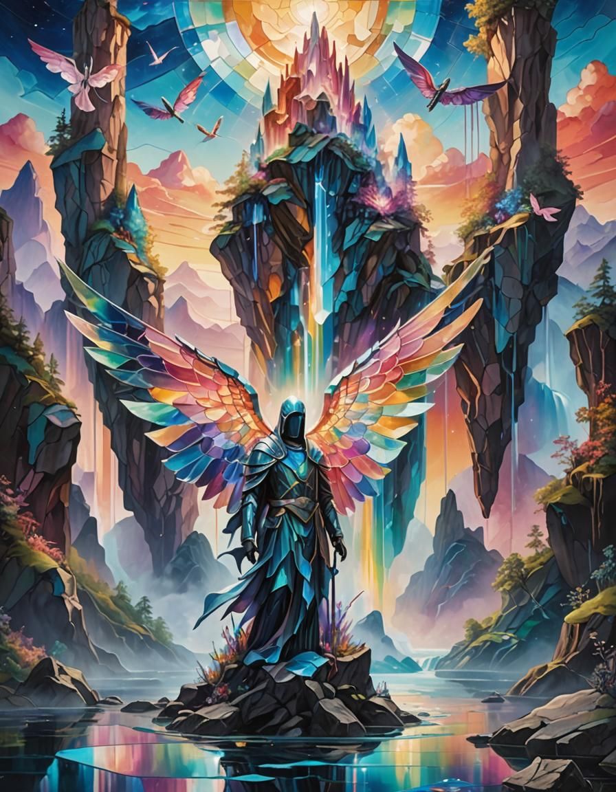 Surreal Crystal Guardian on Floating Island