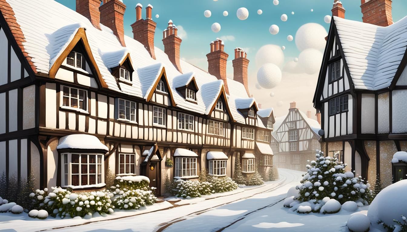 Tudor Houses United in Snowy Spring Concept Art