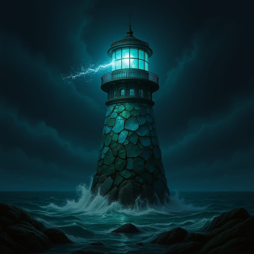 Sea Glass Lighthouse in Foggy Maritime Concept Art