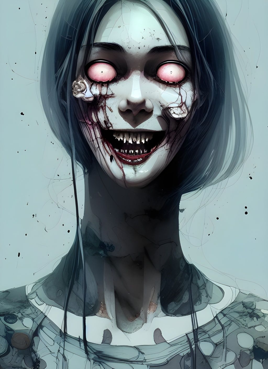 Scary Smile Digital Art in Watercolor Style