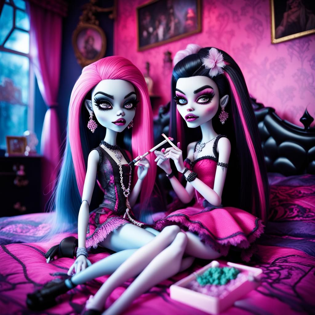 monster high Abbey Bominable and Draculaura smoking weed tog...