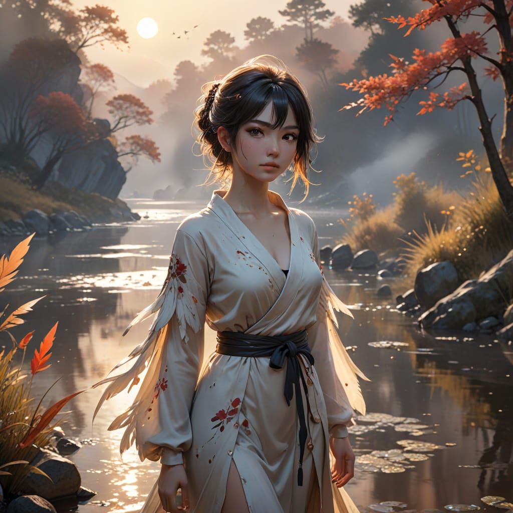 Impressionist Gouache: Misty River at Dawn