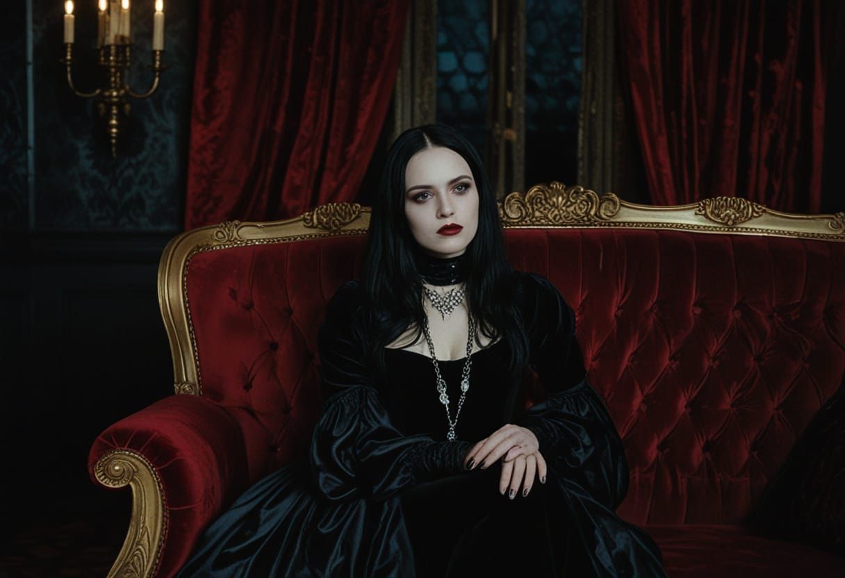 Gothic Woman in Dark Atmosphere as Oil Painting