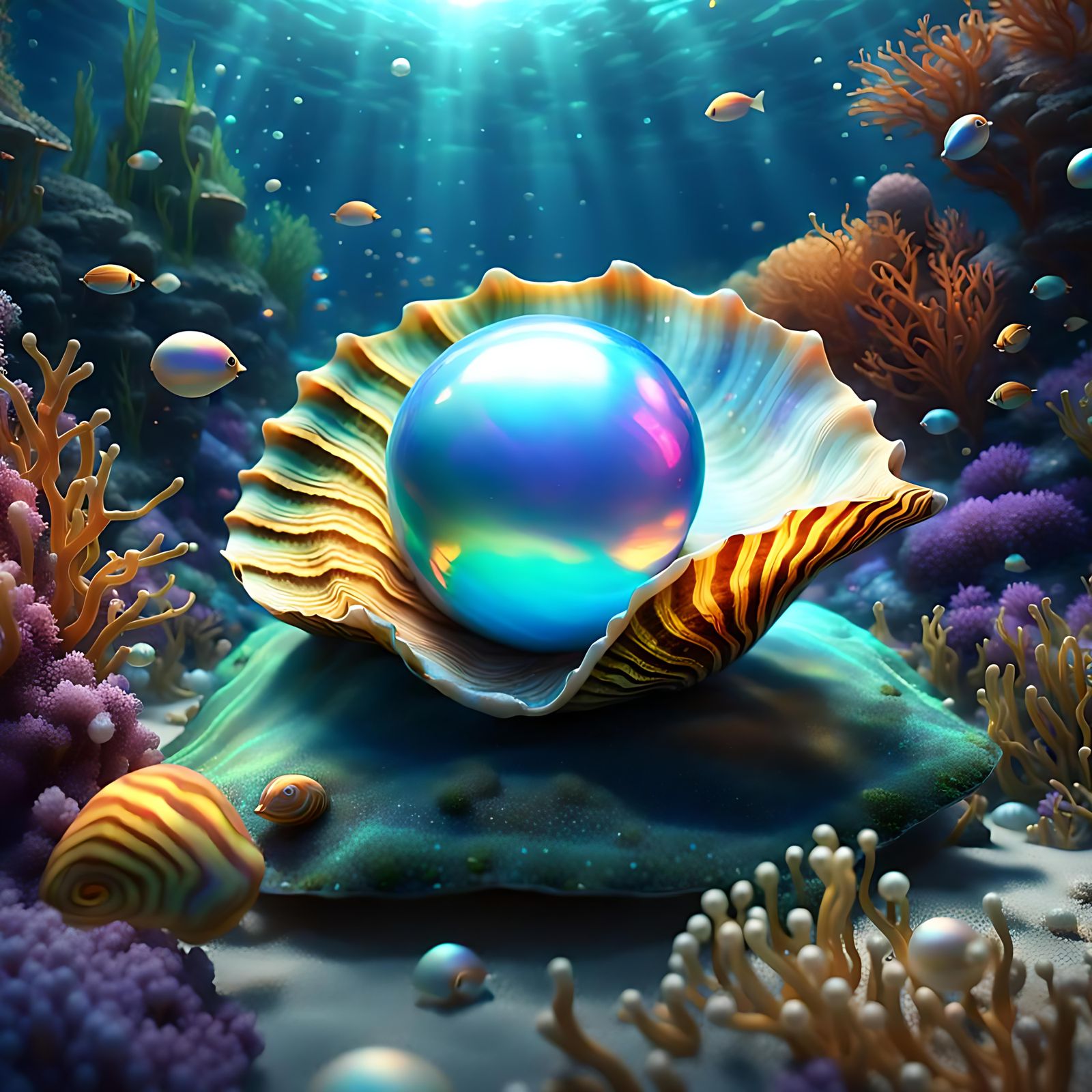 Opalescent Pearl in Magical Underwater Grotto
