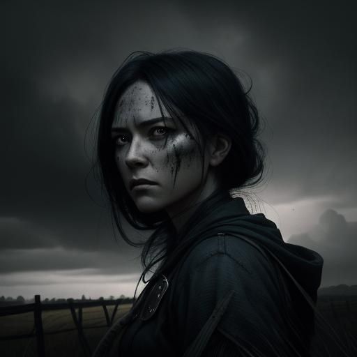 Determined Woman on Gloomy Country Property