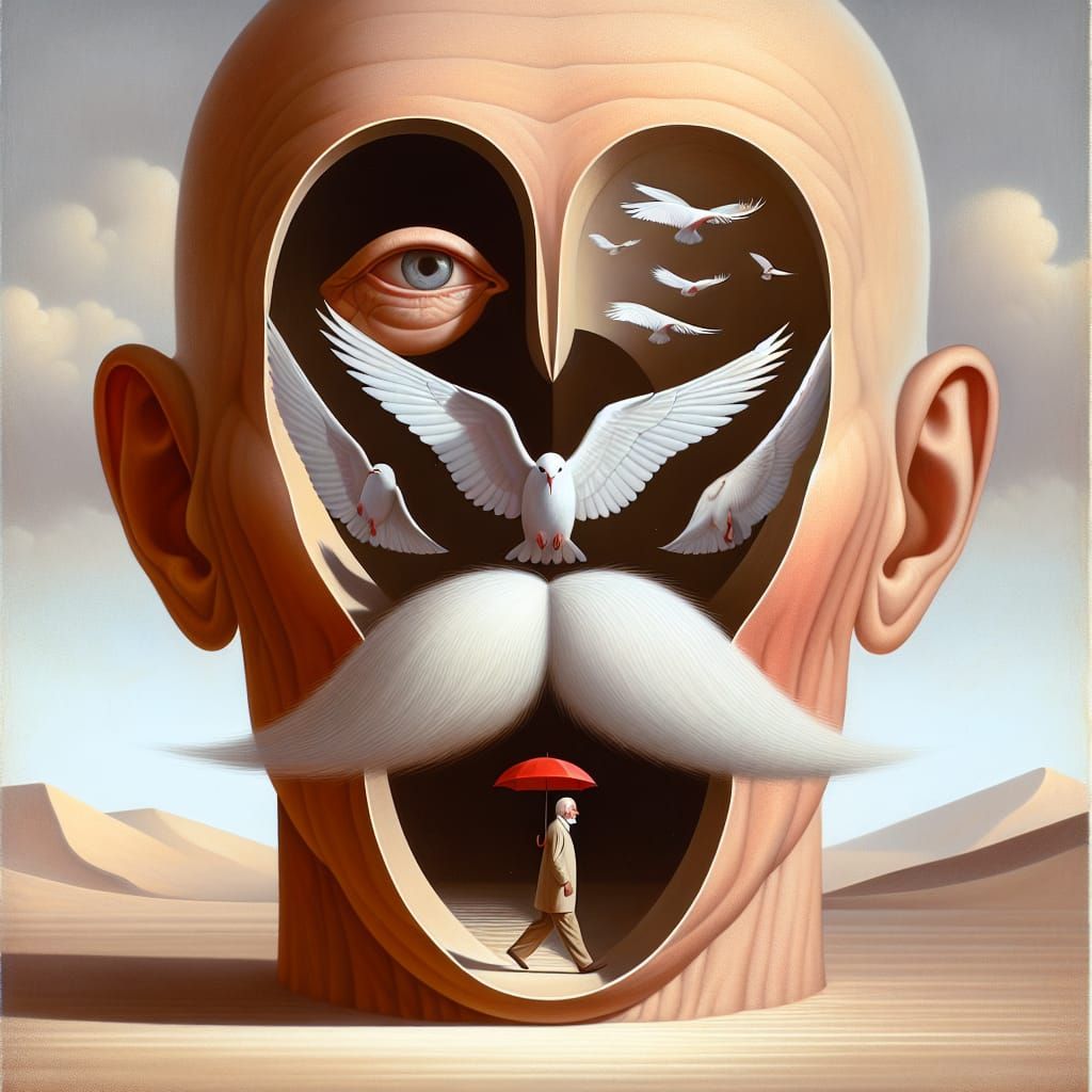 Elderly Man Transcending Reality in Surrealist Digital Art