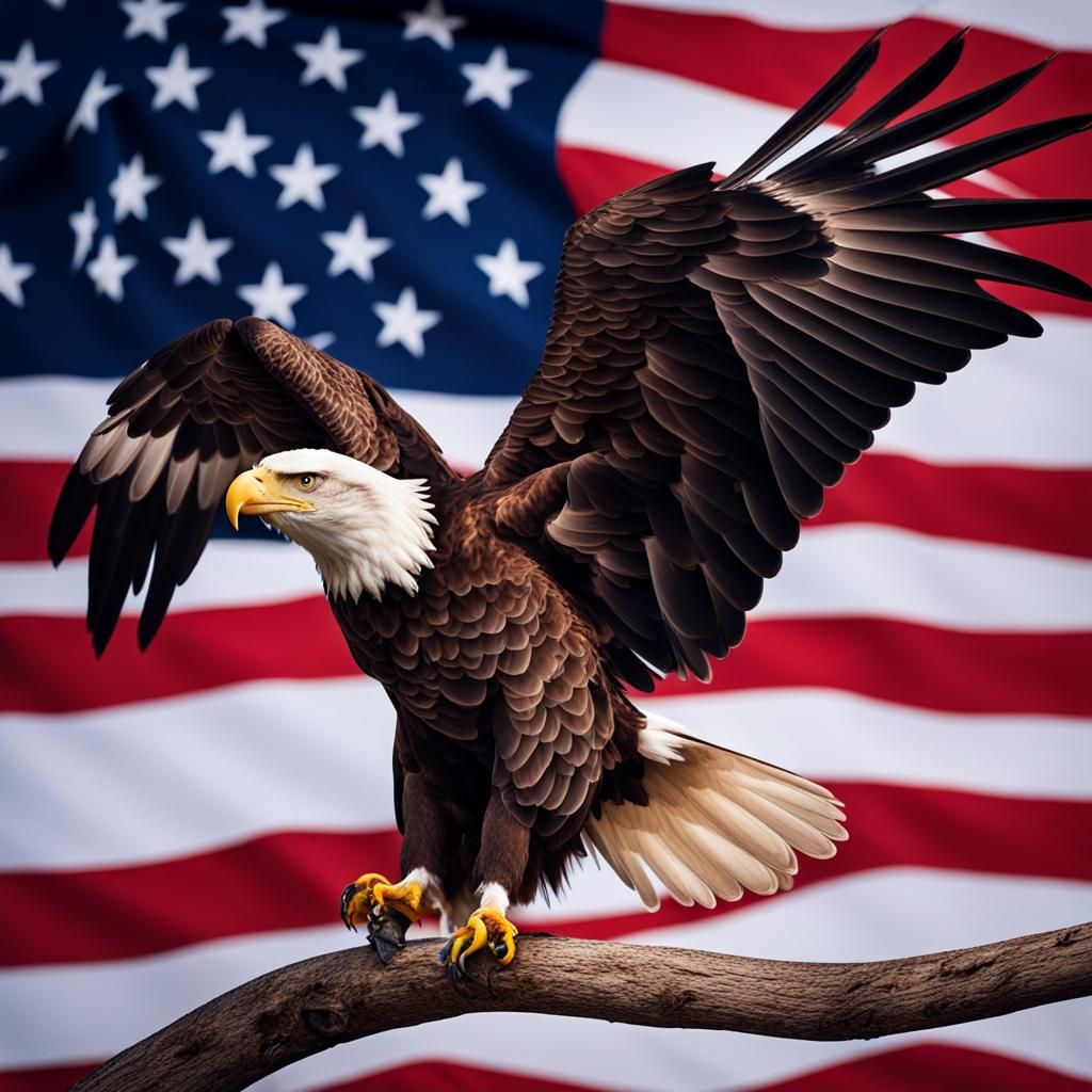 Bald Eagle Perched on American Flag