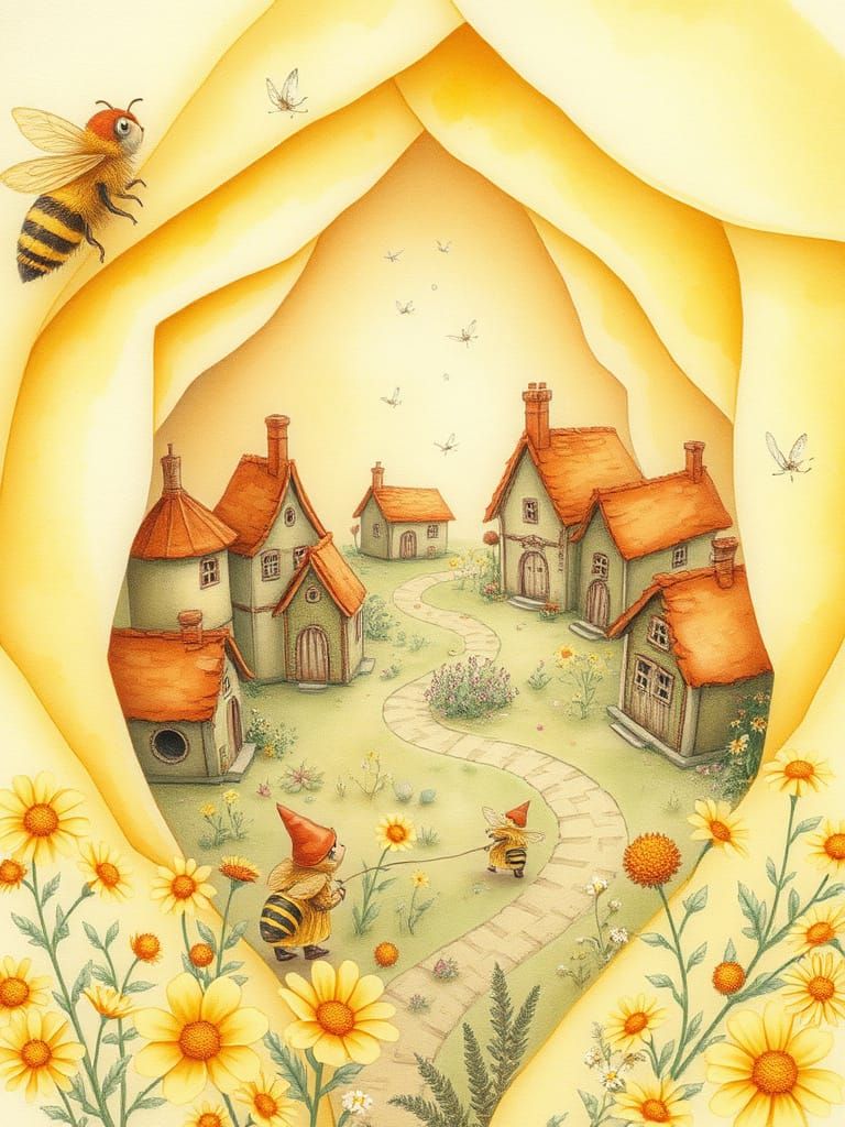 Quaint Floral Village in Watercolor Style