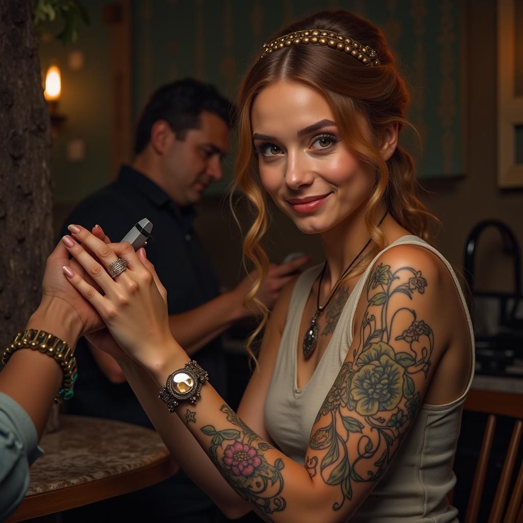 Boho Belle Getting Tattoo, Beauty and the Beast