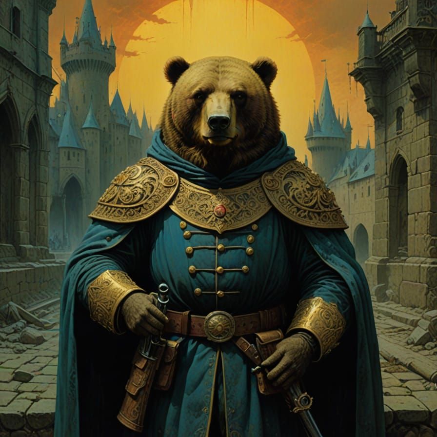 Regal Prussian Bear in 19th-Century Military Attire