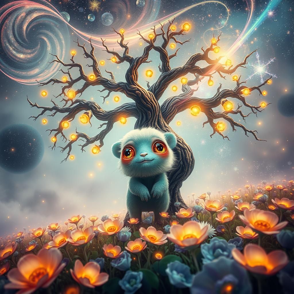 Surreal Creature in Fractal Fog Landscape