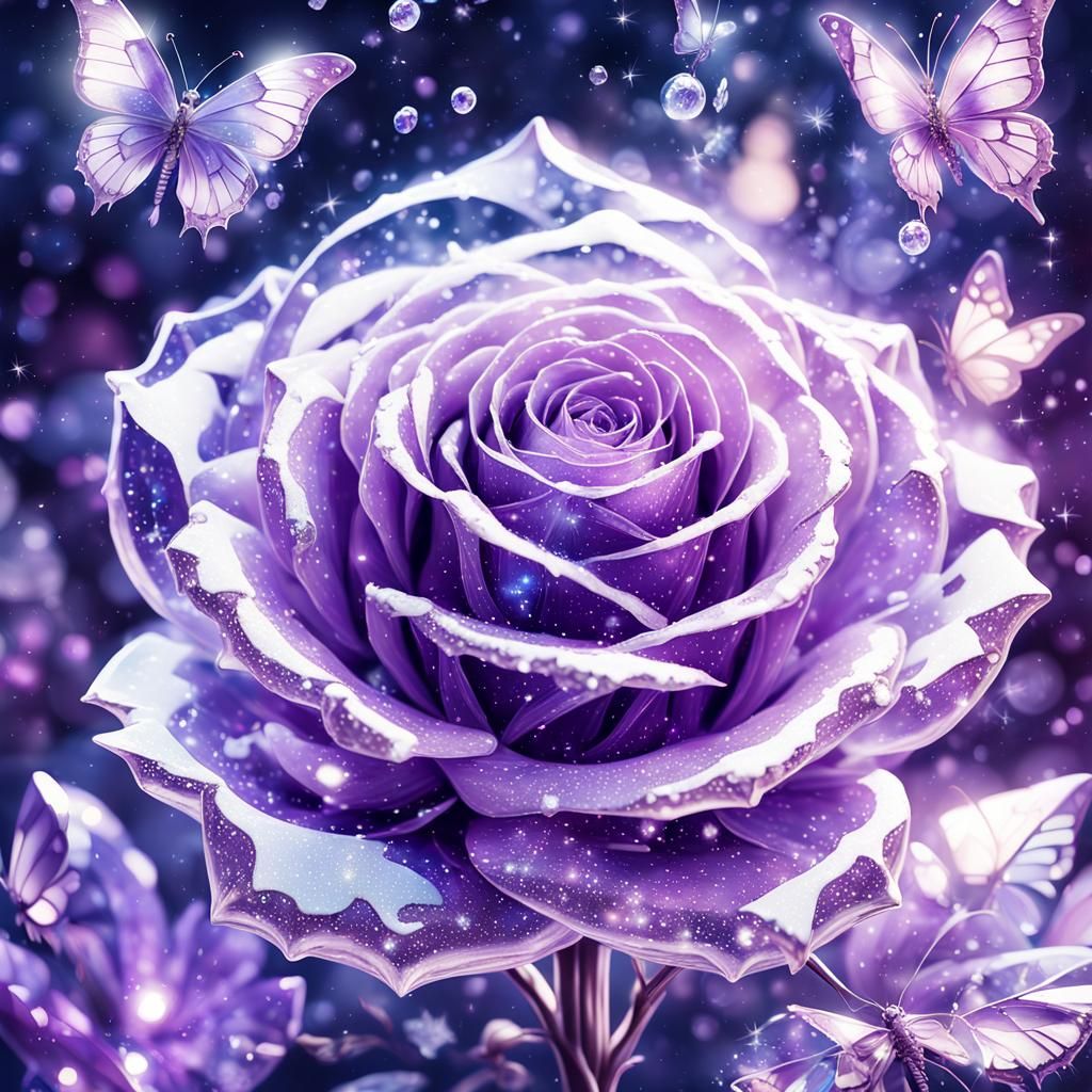 Crystalline Rose with Butterflies in Digital Art