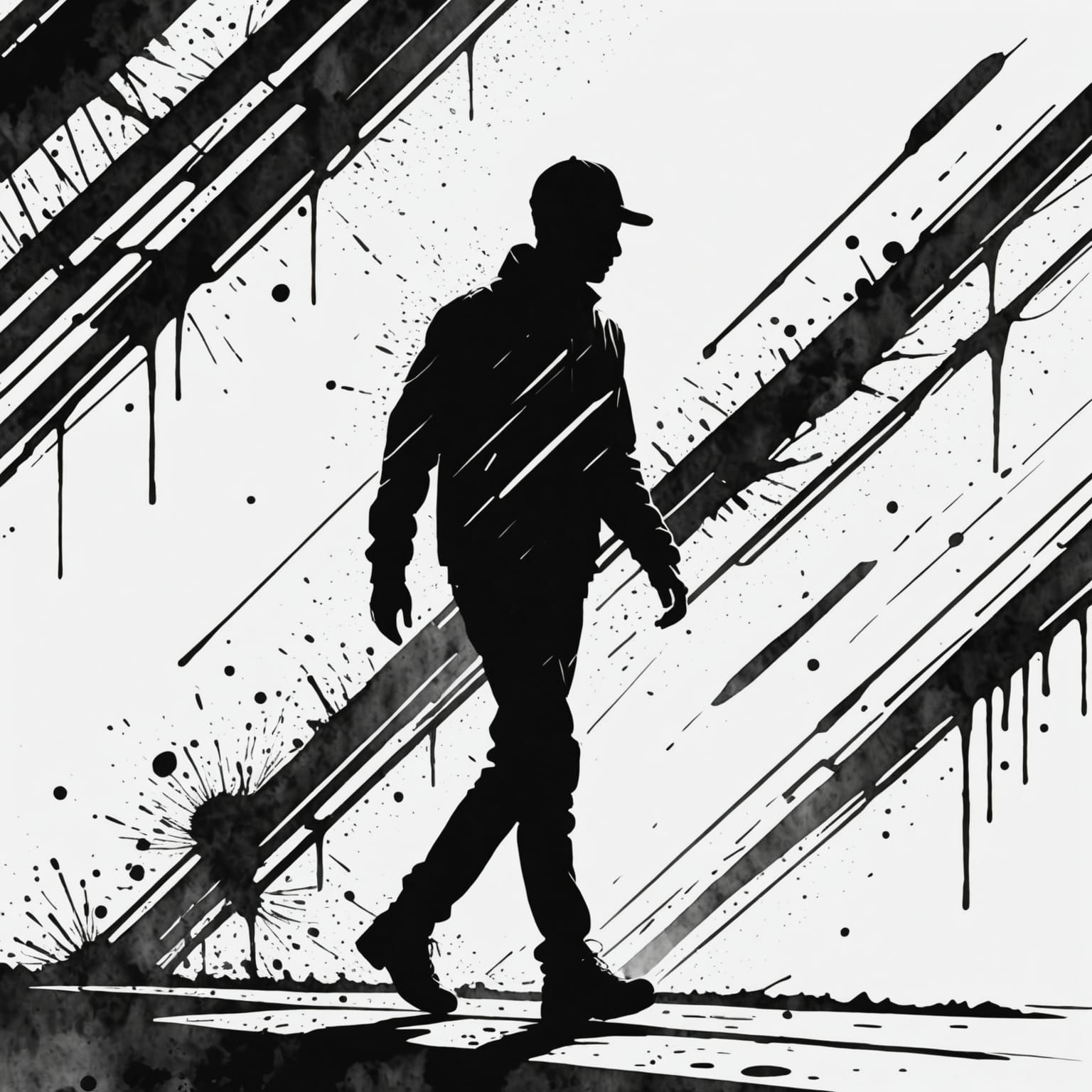 Minimalist Silhouette in a Dynamic Stripe Background