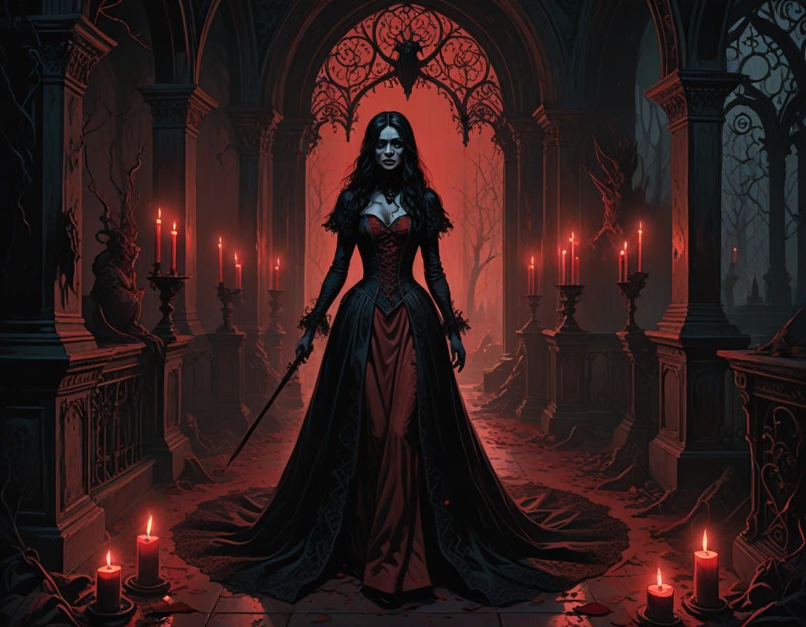 Ethereal Gothic Valentine's Day Altar Scene with Raven-Haire...