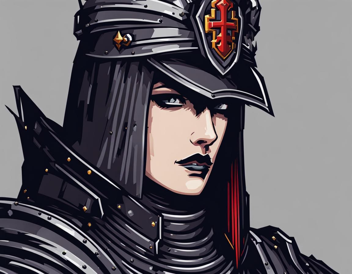 Gothic Knight Portrait in Pixel Art Style