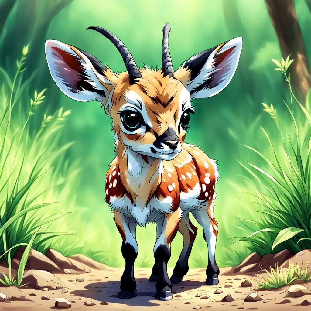 Anime Style Baby Antelope Illustration