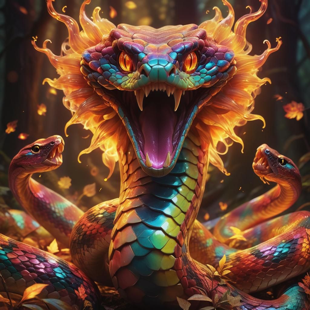 Bioluminescent Rainbow Snake in Mystical Forest