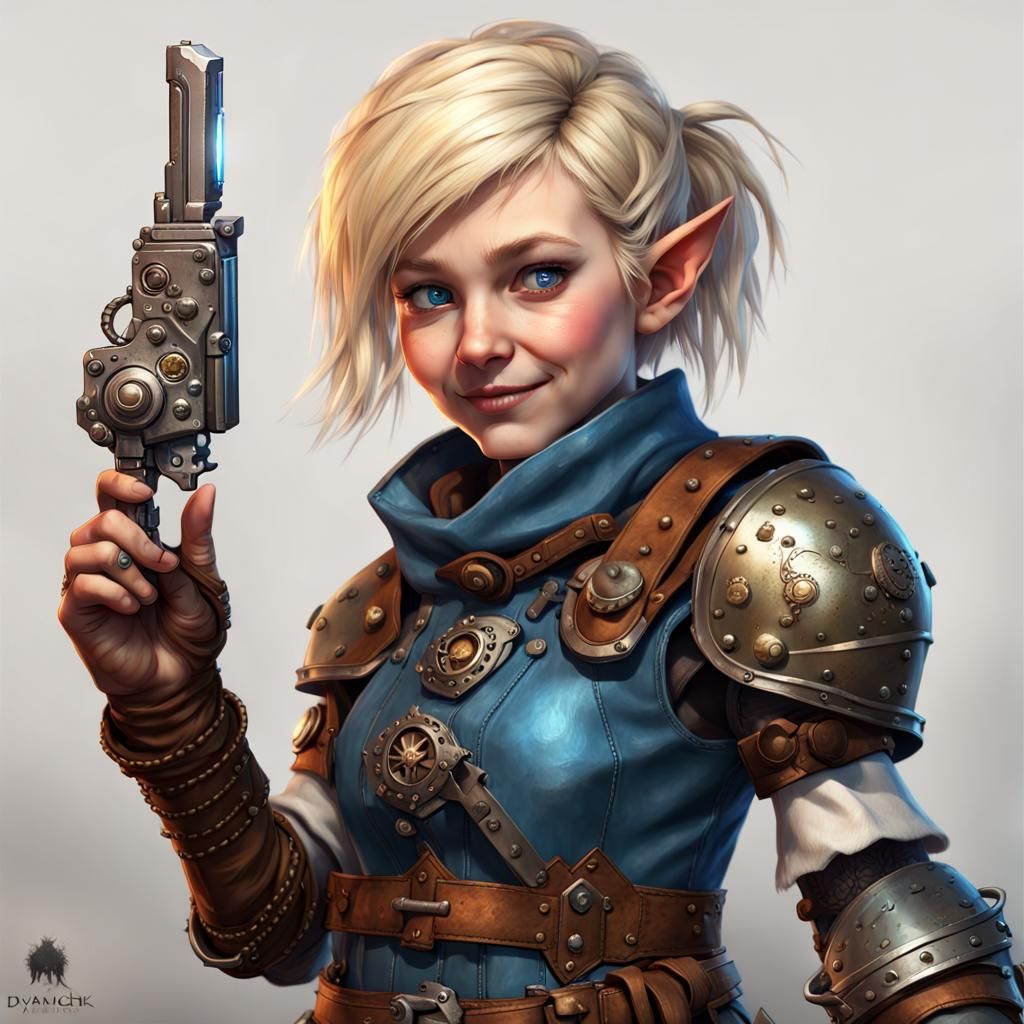 Gnome Artificer in Steampunk Armor, Digital Art