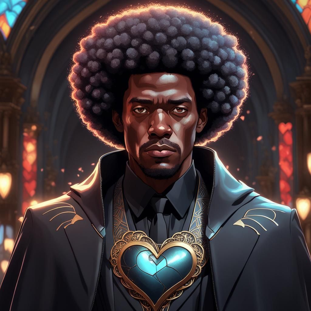 Man with Afro in Broken Heart Suit