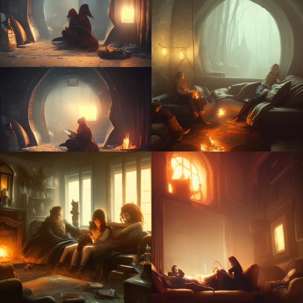 Cozy Friends Gaming Night: Dark Fantasy Digital Art