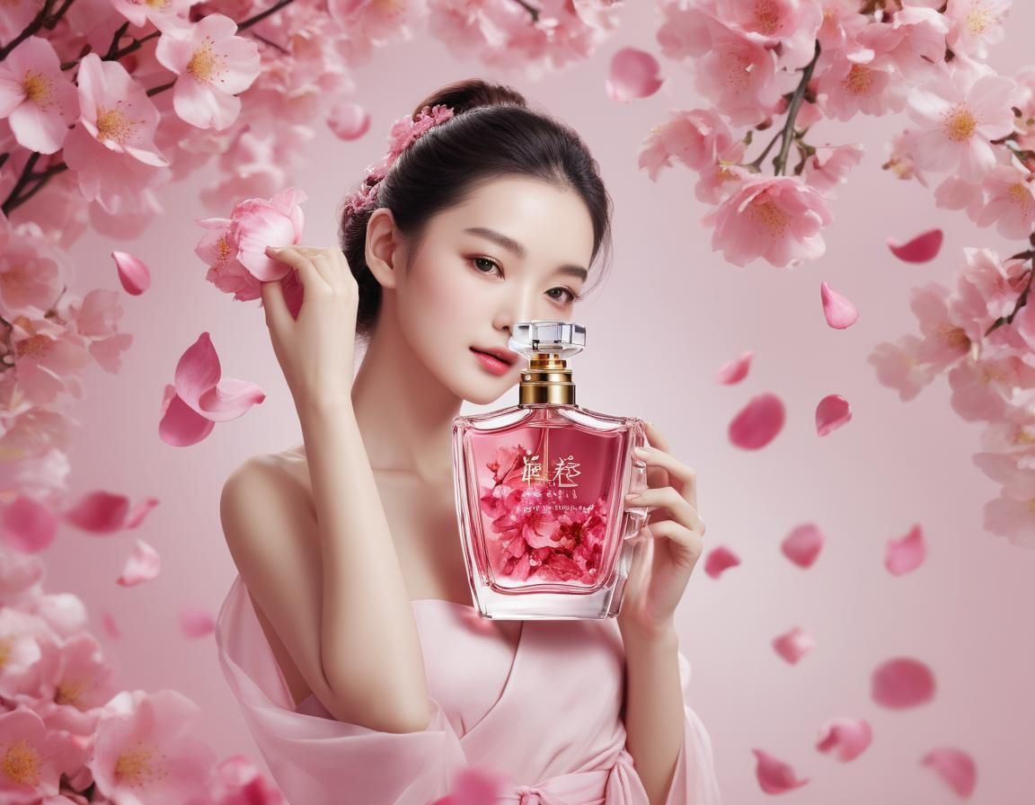 Pink Floral Perfume Ad with Golden Fragrance