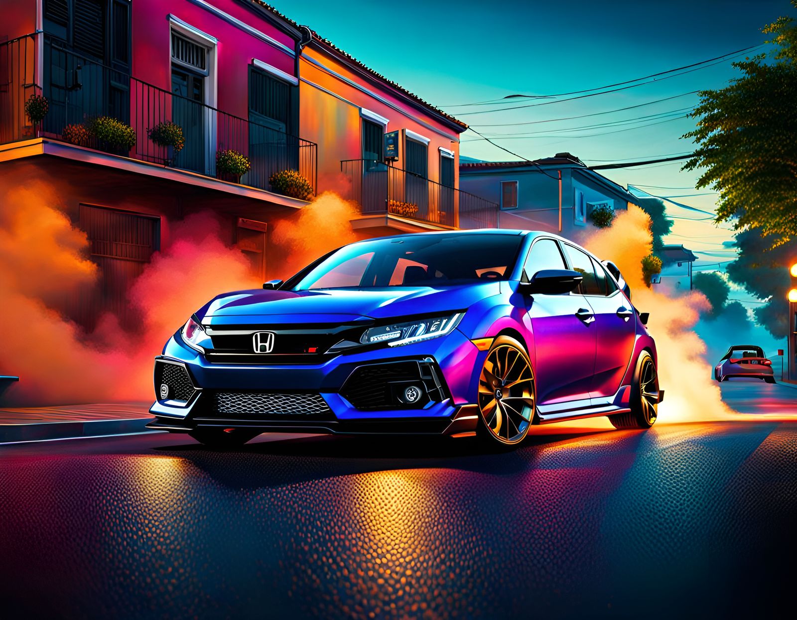 Honda Civic and Golf TDI Street Race in Hyperrealism