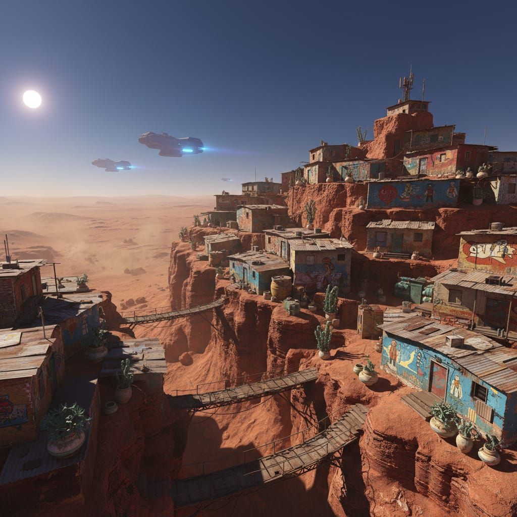 Martian Favela in Digital Matte Painting Style