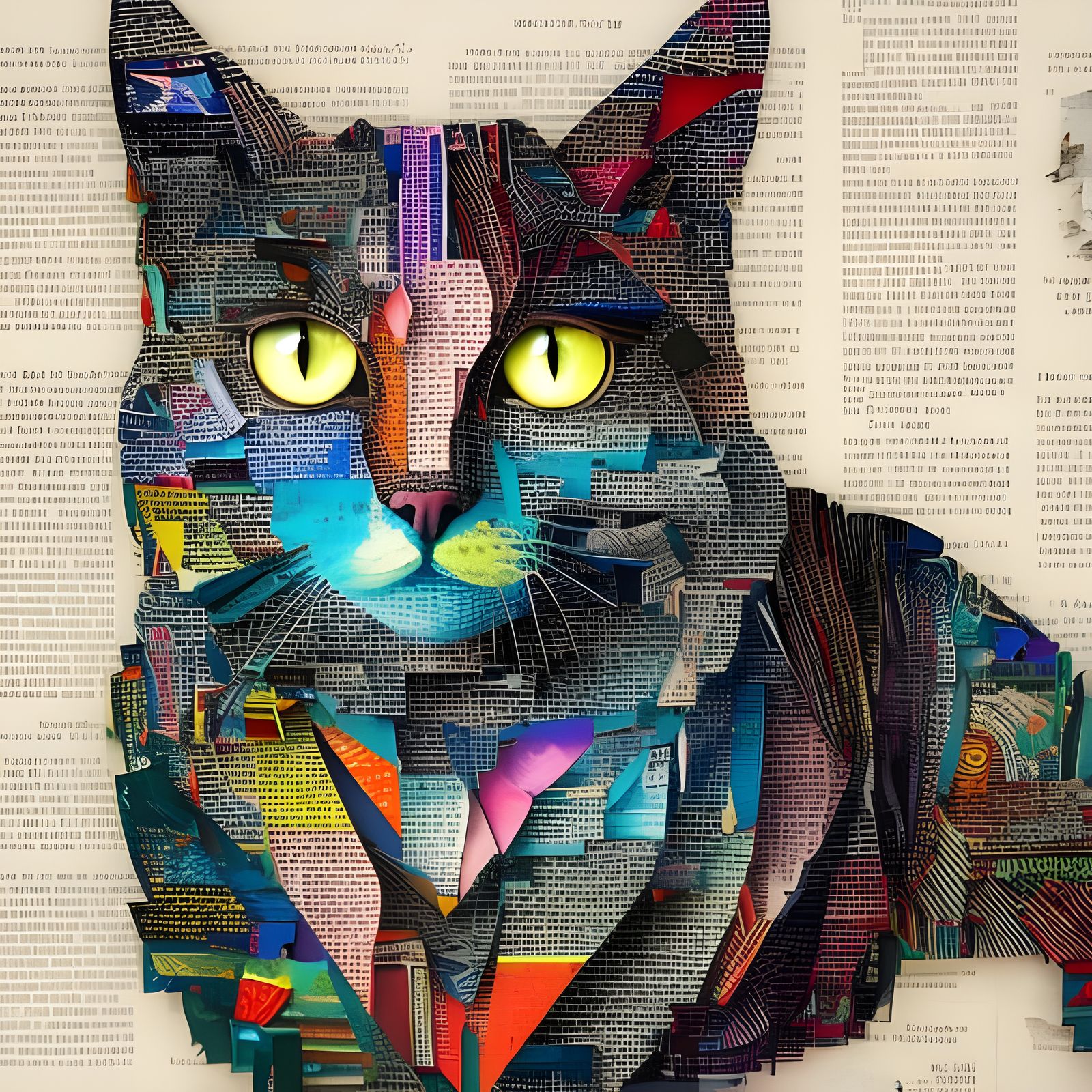 Magazine Collage Art Cat Portrait