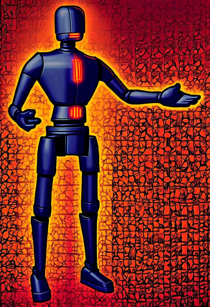 Cyberpunk Sith Droid with Crimson Insignias and Kyber Crysta...