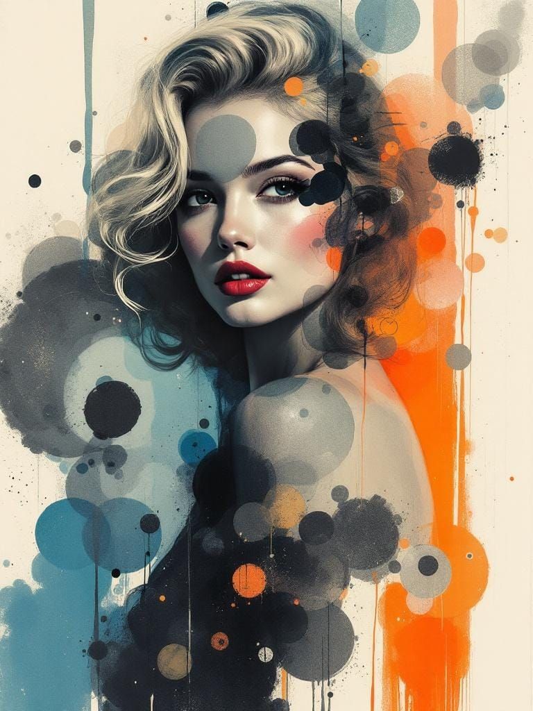 Pin-Up Woman in Sumi-e Ink and Color Veils