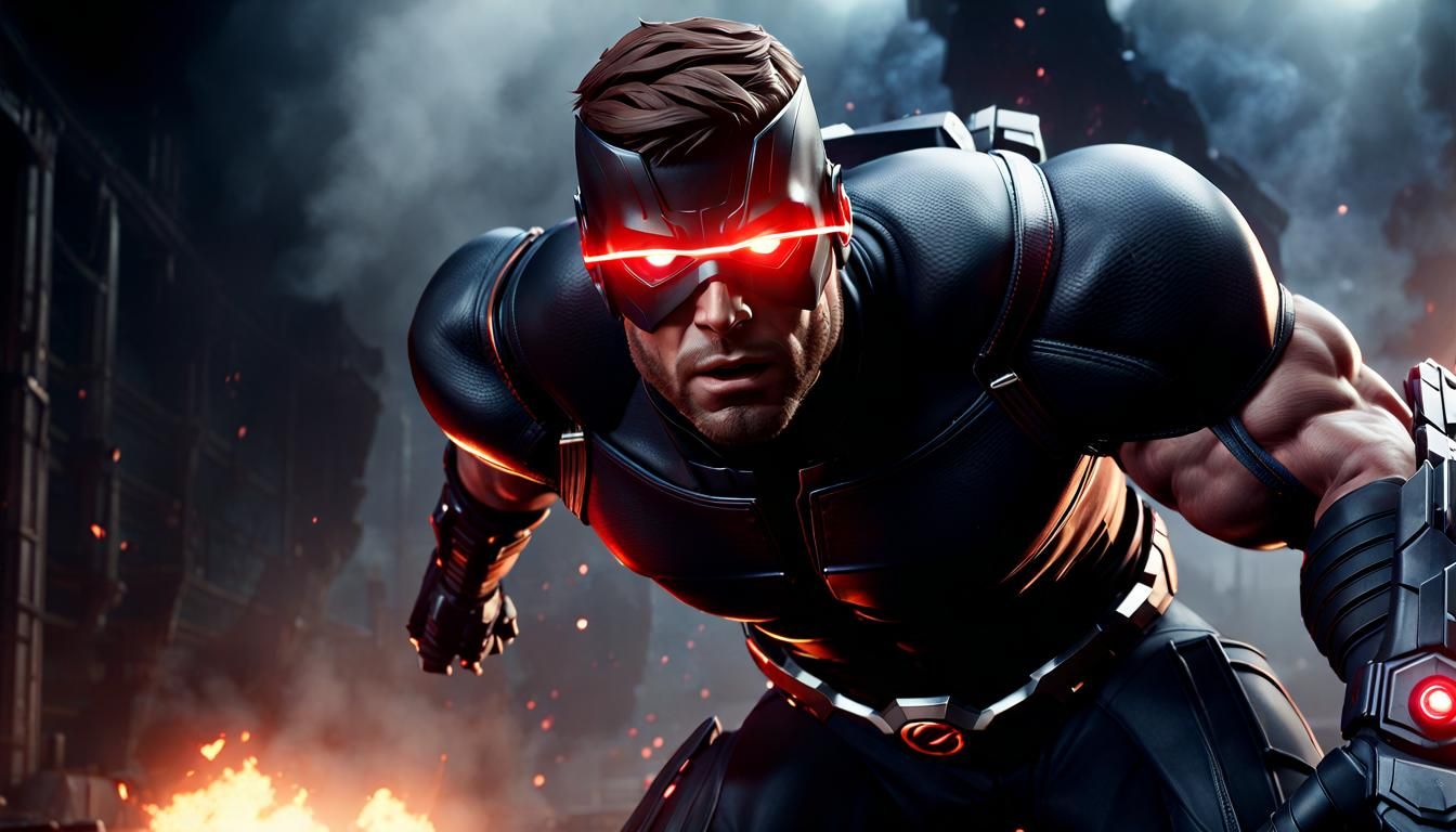 Cyclops Action Pose in Dark Warehouse: Cinematic 3D Render