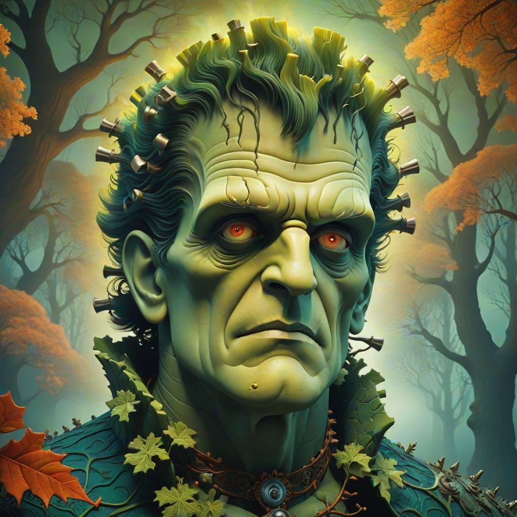 Frankenstein in a Magical Forest: Surreal Art
