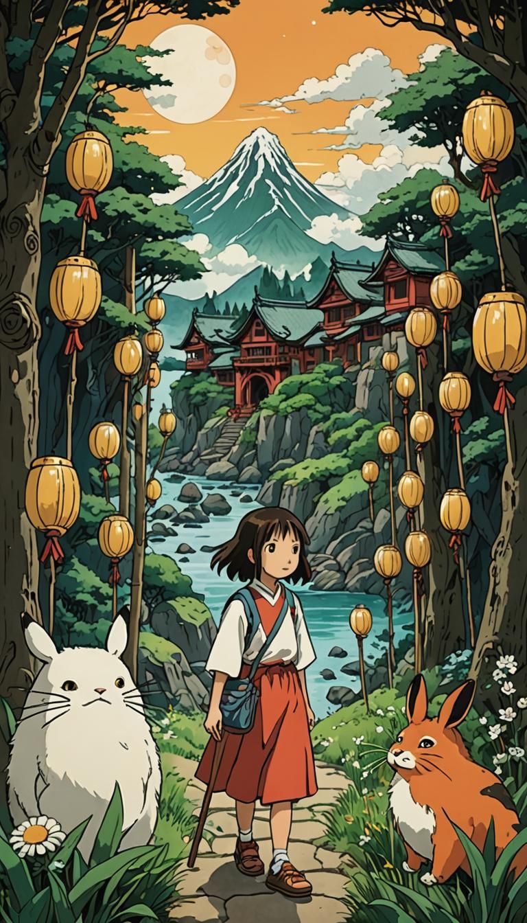 Five of Wands Tarot in Studio Ghibli Style