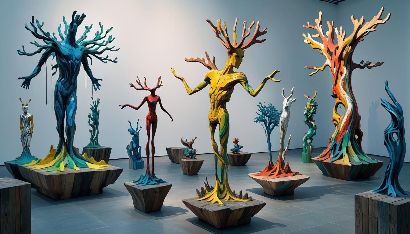 Painted Wood Sculptures Art Exhibition