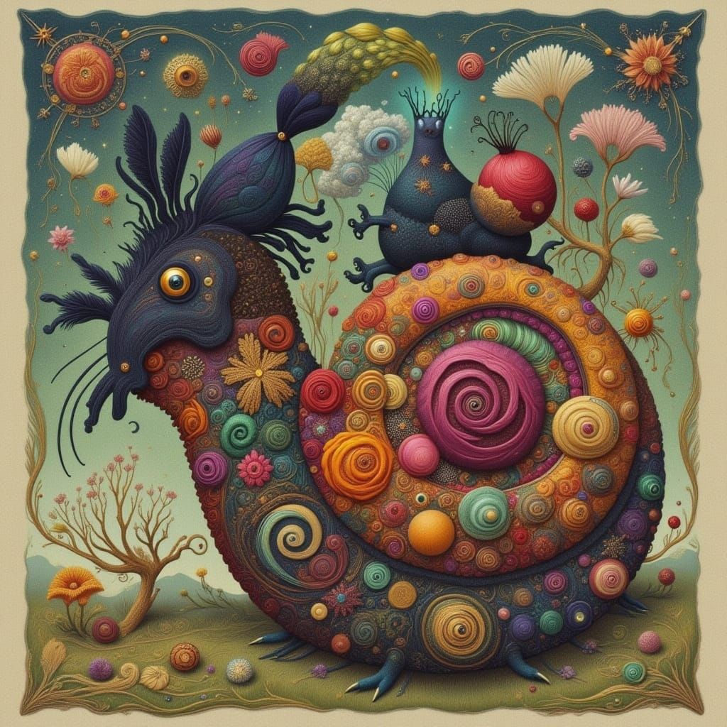 Abstract Quilted Collage with Cicada Motifs