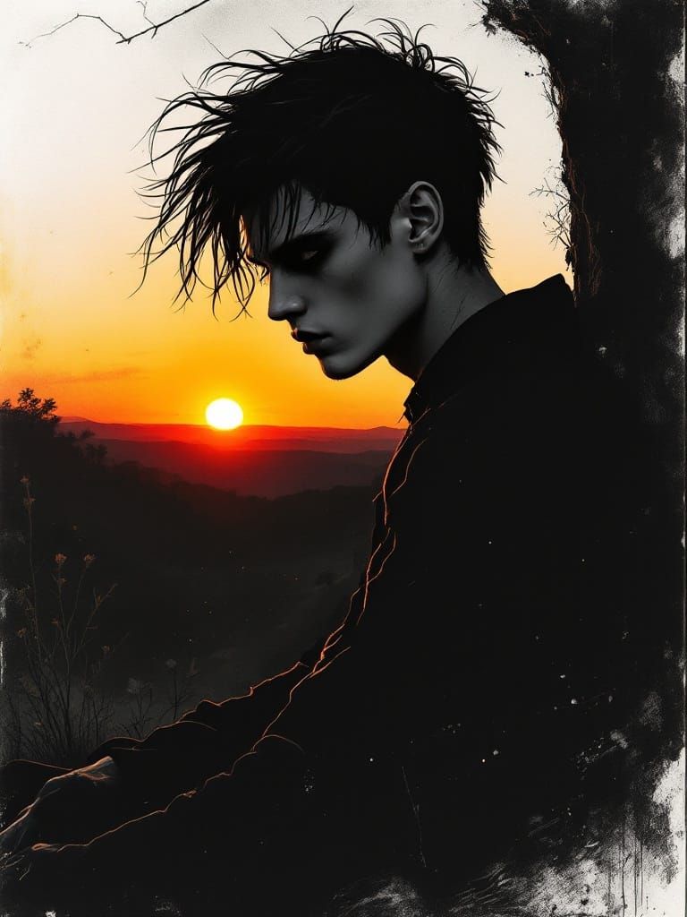 minimalist pen and ink drawing of gothic young man III