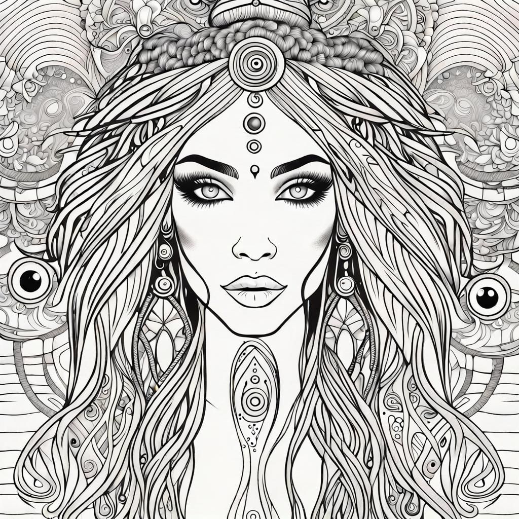 Hypnotic Tribal Woman Portrait in Clean Line Art