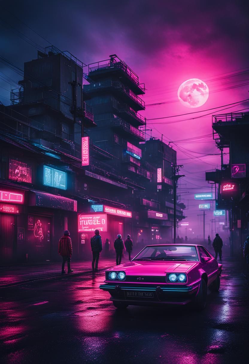 Synthwave Neon Cityscape in Retro Style