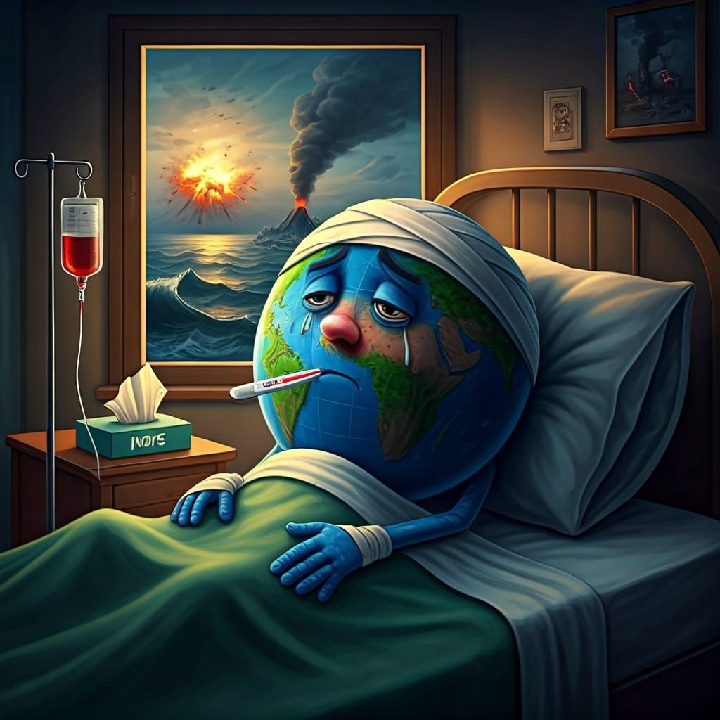 Earth in Sick Bed: An Emotive Illustration