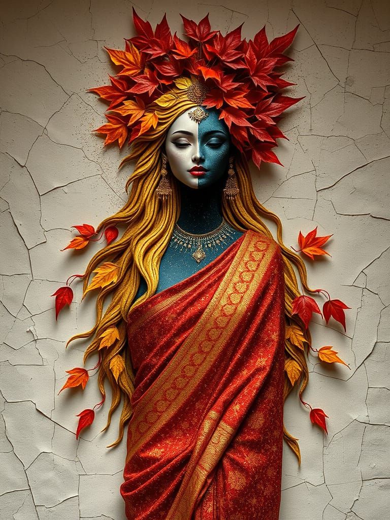 Goddess of Day & Night with Golden Leaves and Maple Crown