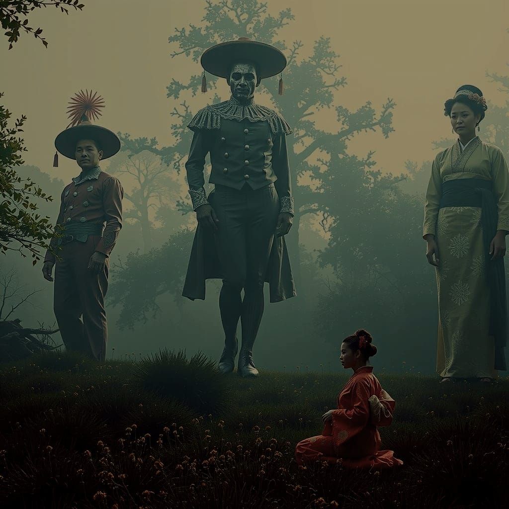 Matador, Harlequin, Geisha Contemplating Life Cycle