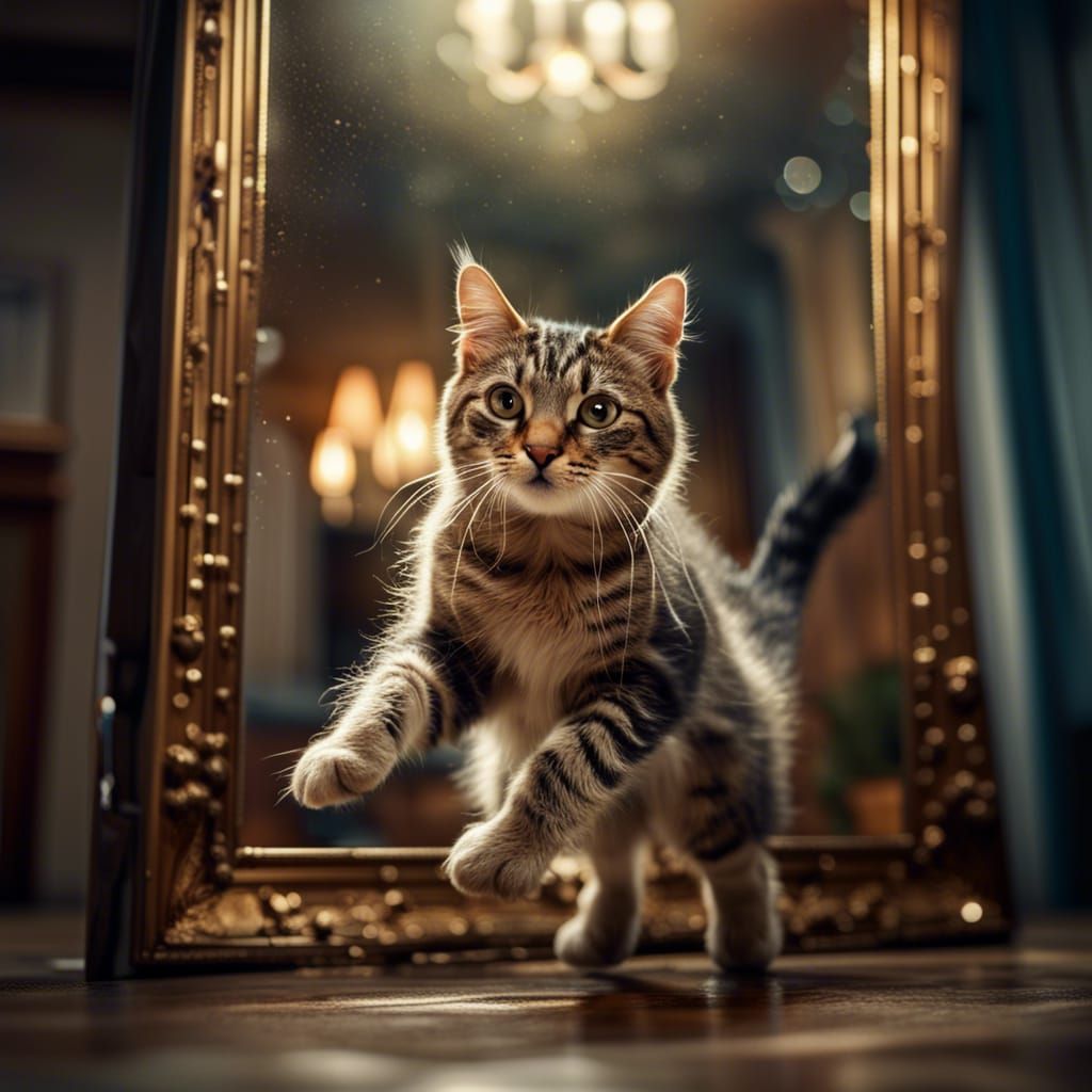 Cat and Magical Mirror: Hyperrealistic Reflection