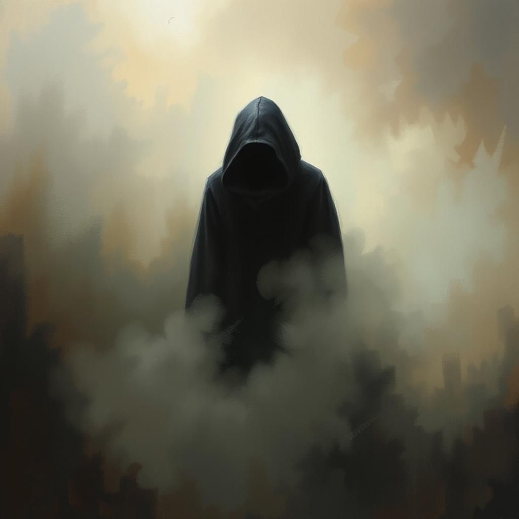 Pensive Figure in a Dark, Surreal Landscape