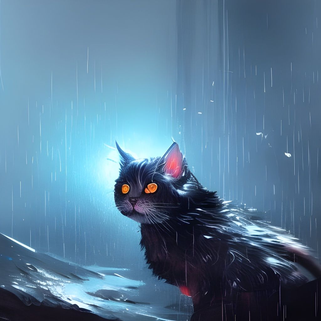 Wet Cat in Lightning Storm: Digital Art